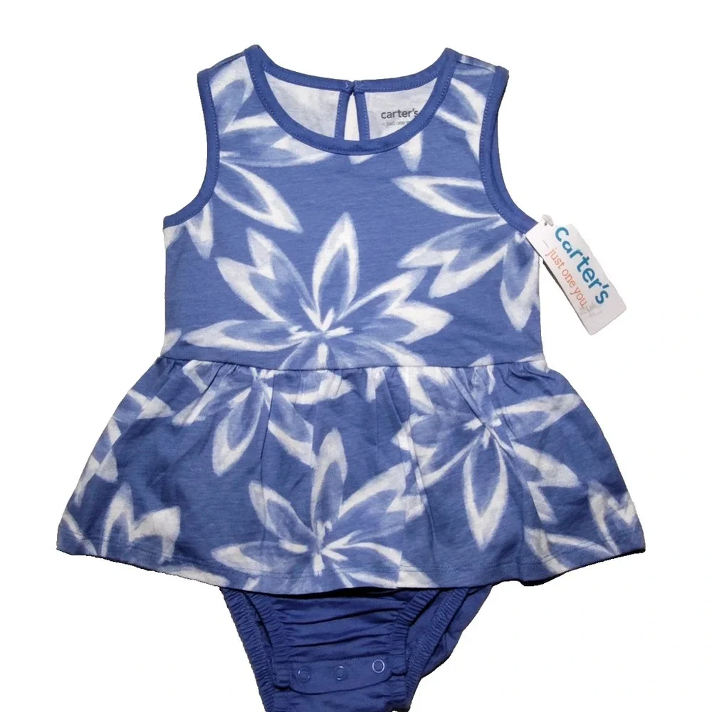 Carter's Just One You 18 Mos Romper Outfit Lot‎ Floral Blue White Eyelet Bubble